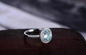 Blue 1.02ct Aquamarine 14k White Gold Diamond Ring