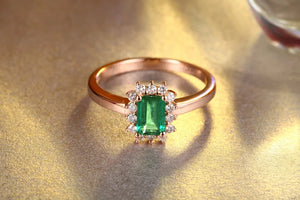 Natural Emerald Halo Round Pure 14kt Rose Gold Ring