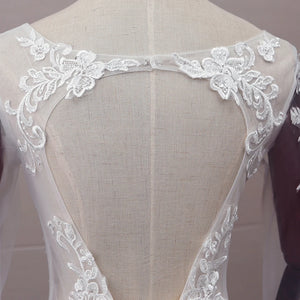 Long Sleeve Mermaid Wedding Dress Luxury Pearls Tulle Open Back Bridal Dress