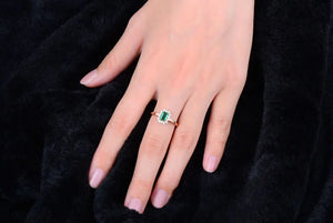 Natural Emerald Halo Round Pure 14kt Rose Gold Ring