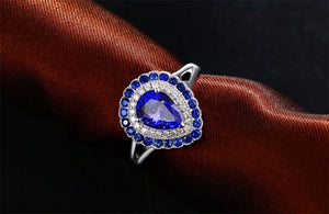 Pear Cut 1.03ct Natural Tanzanite with Sapphire Diamonds 14K White Gold  Ring