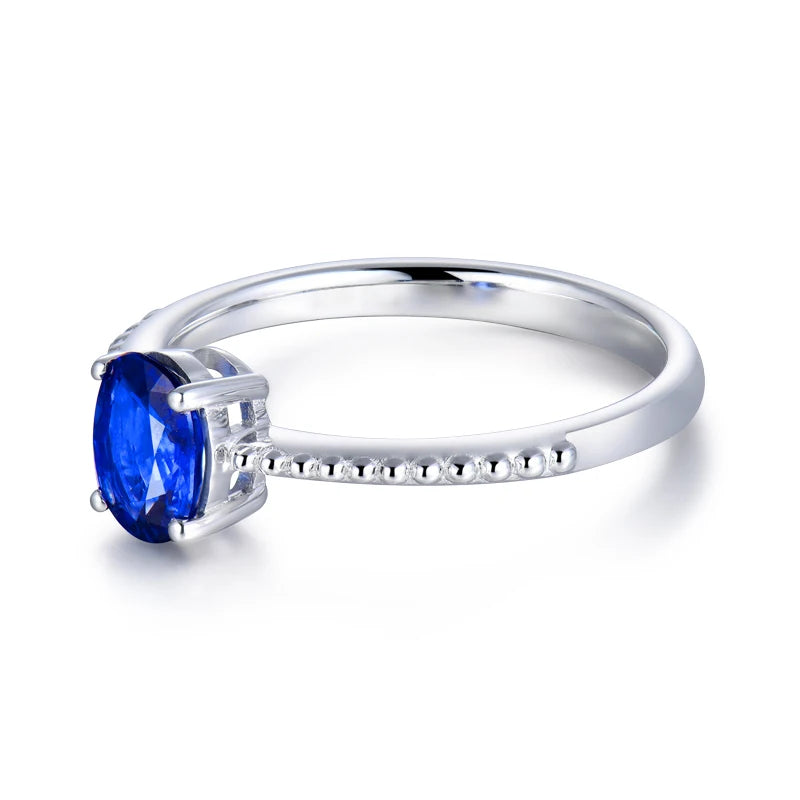 Solid 18K White Gold Blue Sapphire Gemstone Wedding Ring for Women
