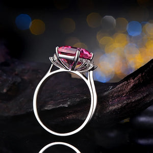 Emerald Cut 2.78ct Pink Topaz with 0.28ct white sapphire14K Gold Ring