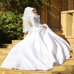 Muslim Ball Gown Wedding Dress Princess Long Sleeve High Neck Wedding Gown