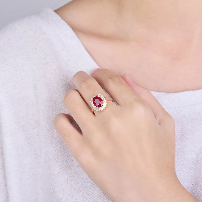 14K Yellow Gold Diamond Ruby Wedding Engagement Ring for Women