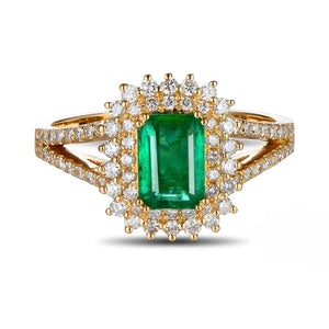 Colombian Emerald  0.88ct Diamond 18k Yellow Gold Ring