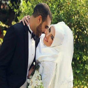 Muslim Ball Gown Wedding Dress Princess Long Sleeve High Neck Wedding Gown