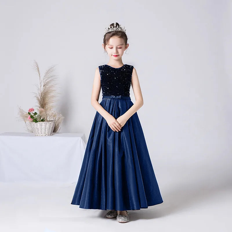 Satin Girls Long Formal Dress Birthday Party Princess Gown in Black an Elsi John Satin Girls Long Formal Dress Birthday Party Princess Gown in Black an Elsi John