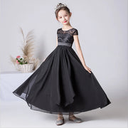 Black Chiffon Lace Junior Bridesmaid Dress for Girls Wedding Party Communion