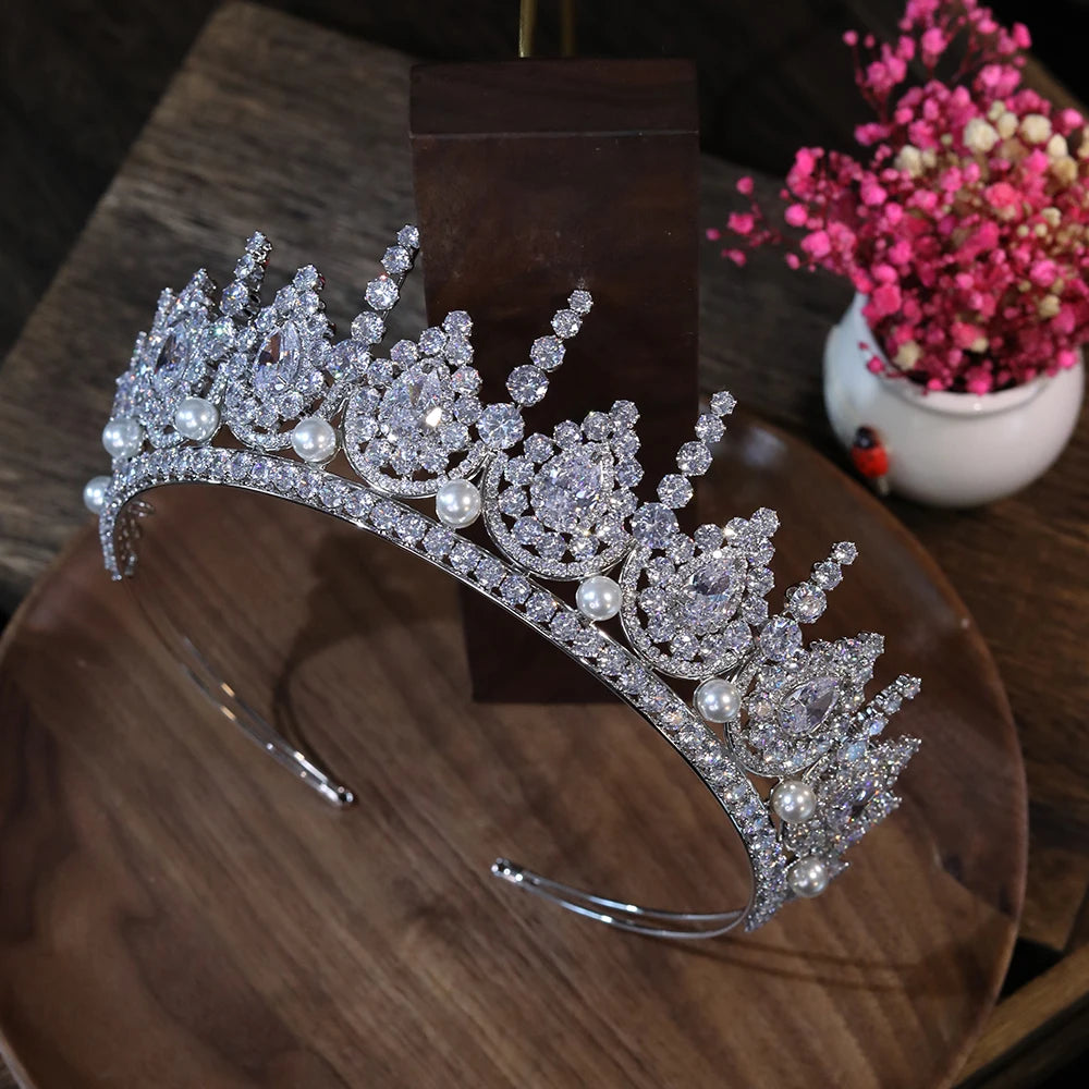 Luxury Zirconia Pearl Tiara for Women – Wedding & Party Crown