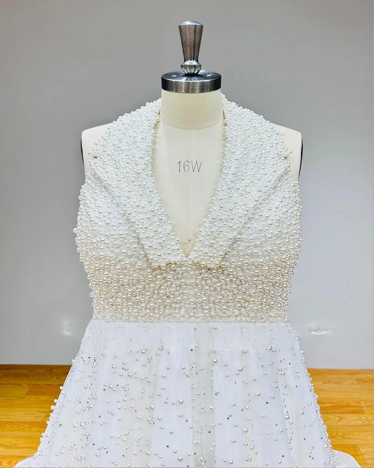 Halter Neck A-Line Wedding Dress with Full Pearl Embellishments and La Elsi John Halter Neck A-Line Wedding Dress with Full Pearl Embellishments and La Elsi John