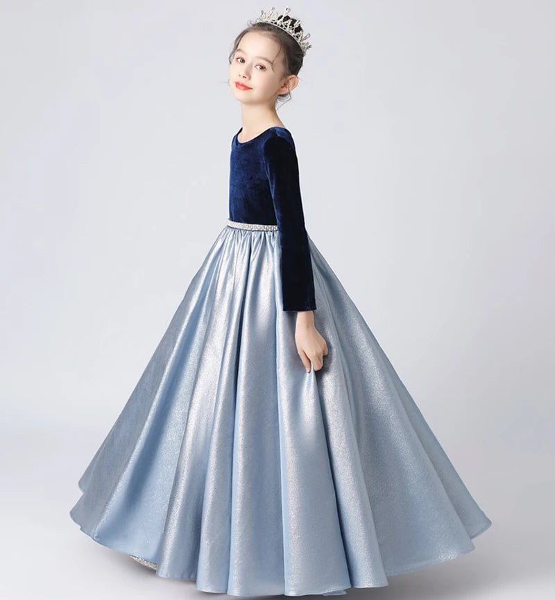 Princess Flower Girls Long Sleeve Dress Pageant Gown
