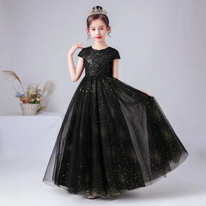 Sparkly Sequins Black Flower Girl Dress Princess Gown