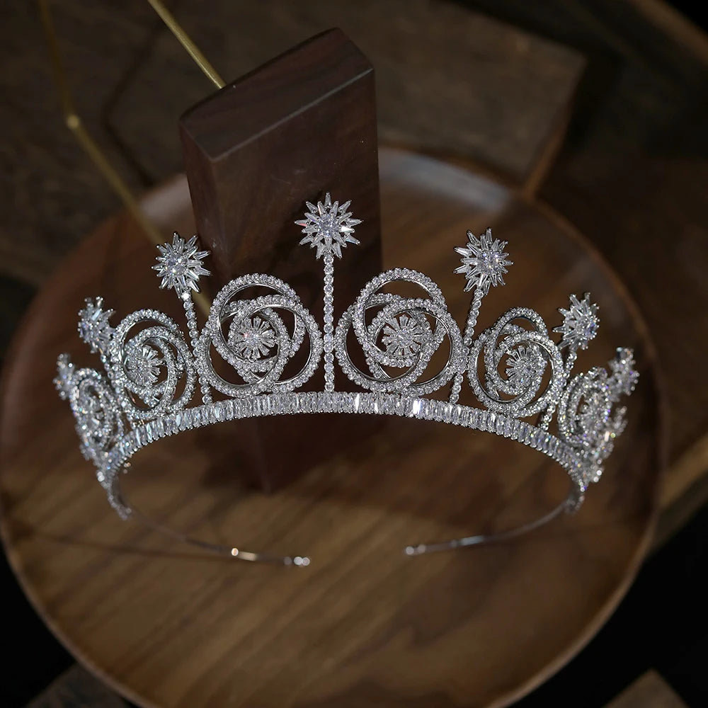 Luxury Women's Crystal Bridal Tiara - Flower Headdress with AAA Zirconia