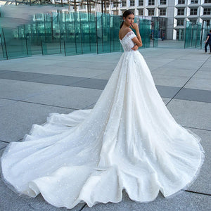 Luxury Wedding Dresses For Women 2023 Polka Dot Beaded 3D Flowers Shimmering Beaded Wedding Gown