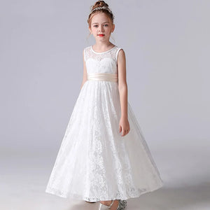 Sleeveless White Flower Girl Dress First Communion Elegant Dress