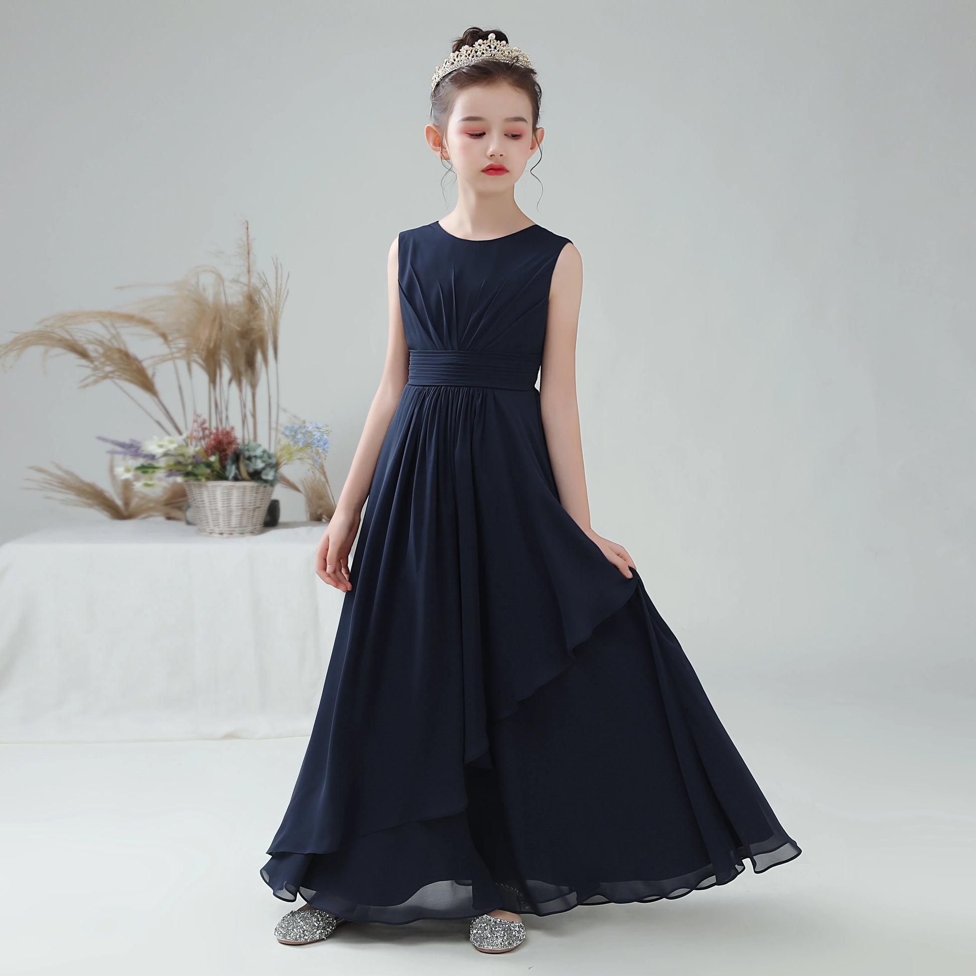 Girls Long Princess Formal Gown Junior Flower Dress for Evening Party Elsi John Girls Long Princess Formal Gown Junior Flower Dress for Evening Party Elsi John