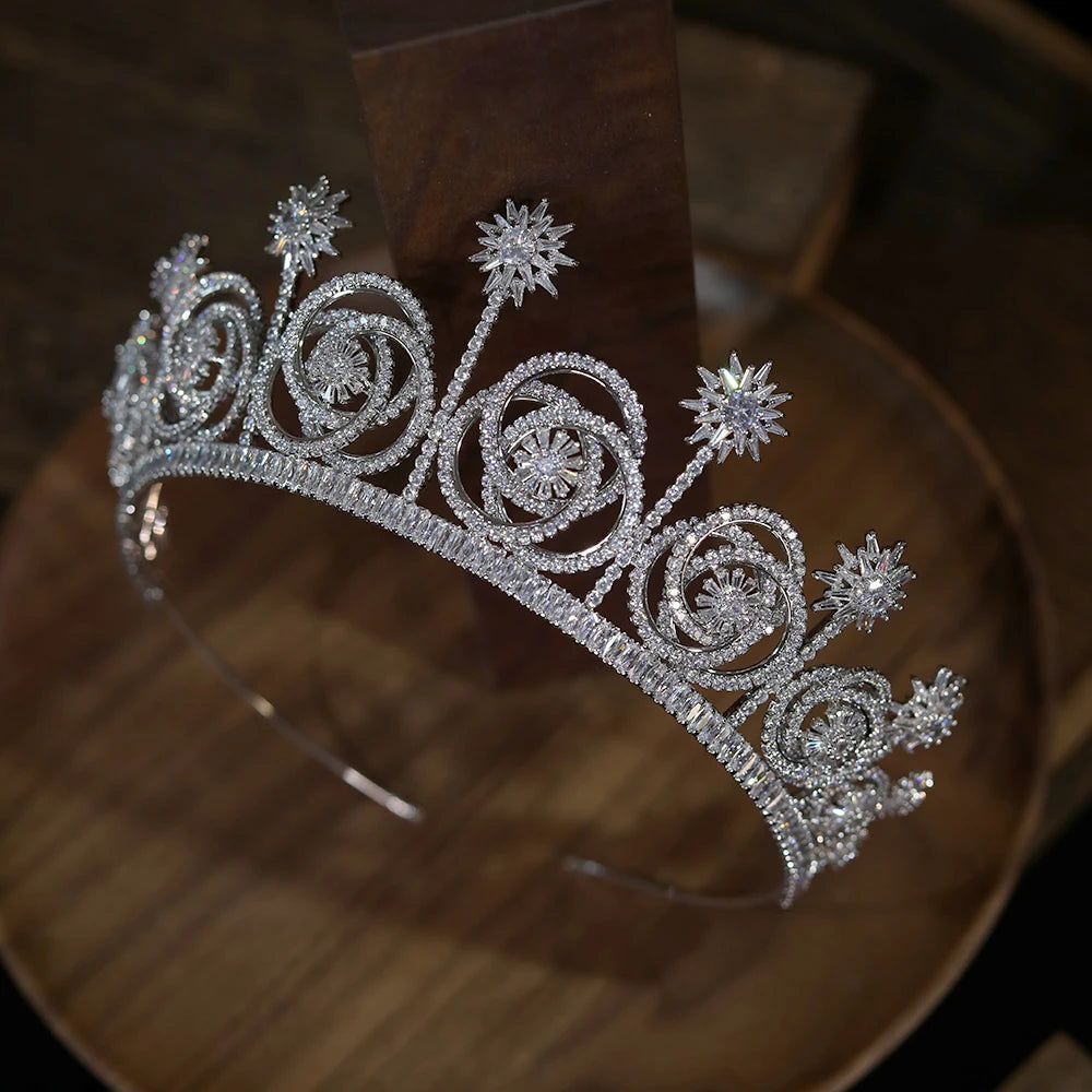 Luxury Women's Crystal Bridal Tiara - Flower Headdress with AAA Zirconia