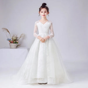 Elegant Long Sleeve Princess Birthday Formal Pageant Gown