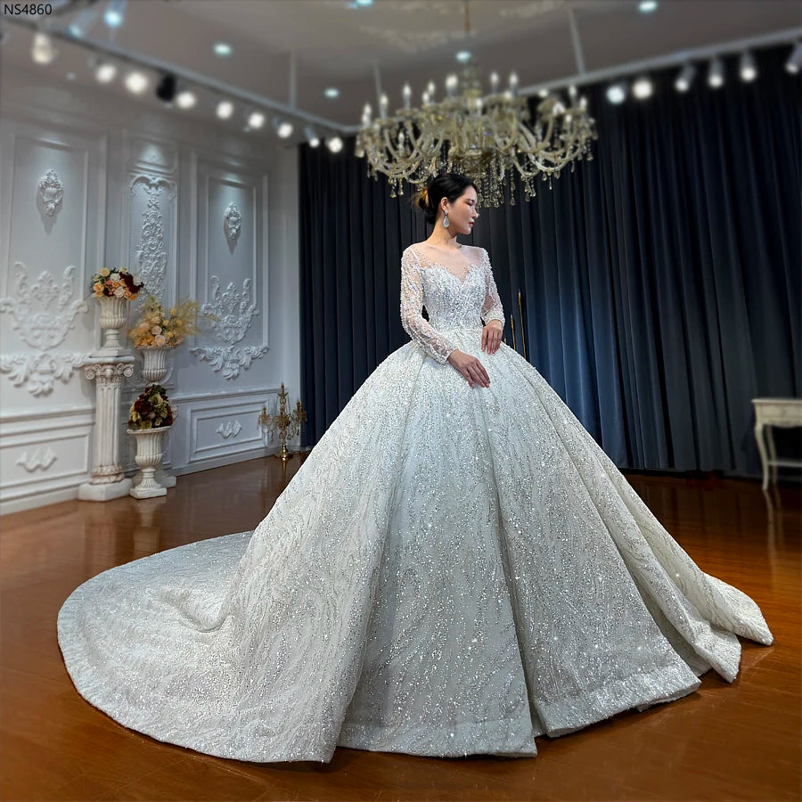Heavy Beaded Lace Ball Gown Wedding Dress with Elegant Detailing – Elsi John
