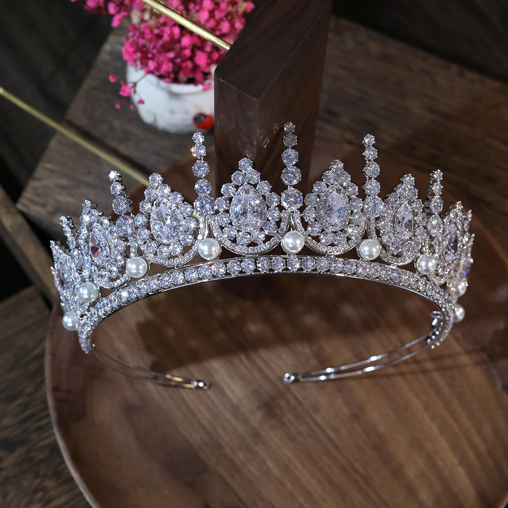 Luxury Zirconia Pearl Tiara for Women – Wedding & Party Crown