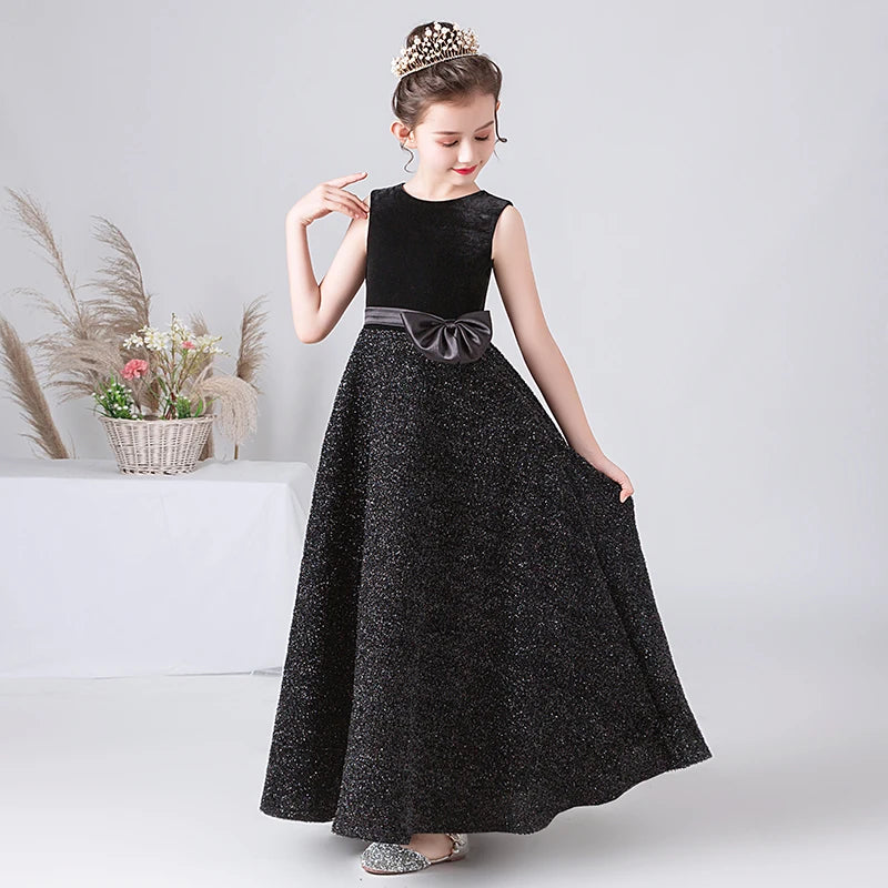Black Girls Formal Dress Long Velvet Bling Skirt Princess Gown