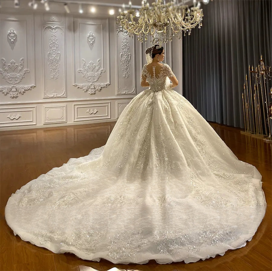 Hot Sale Luxury Princess Ball Gown Wedding Dress with Elegant Long Sleeves