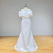 Light Effect Satin Mermaid Wedding Dress 2 Piece with Detachable Train