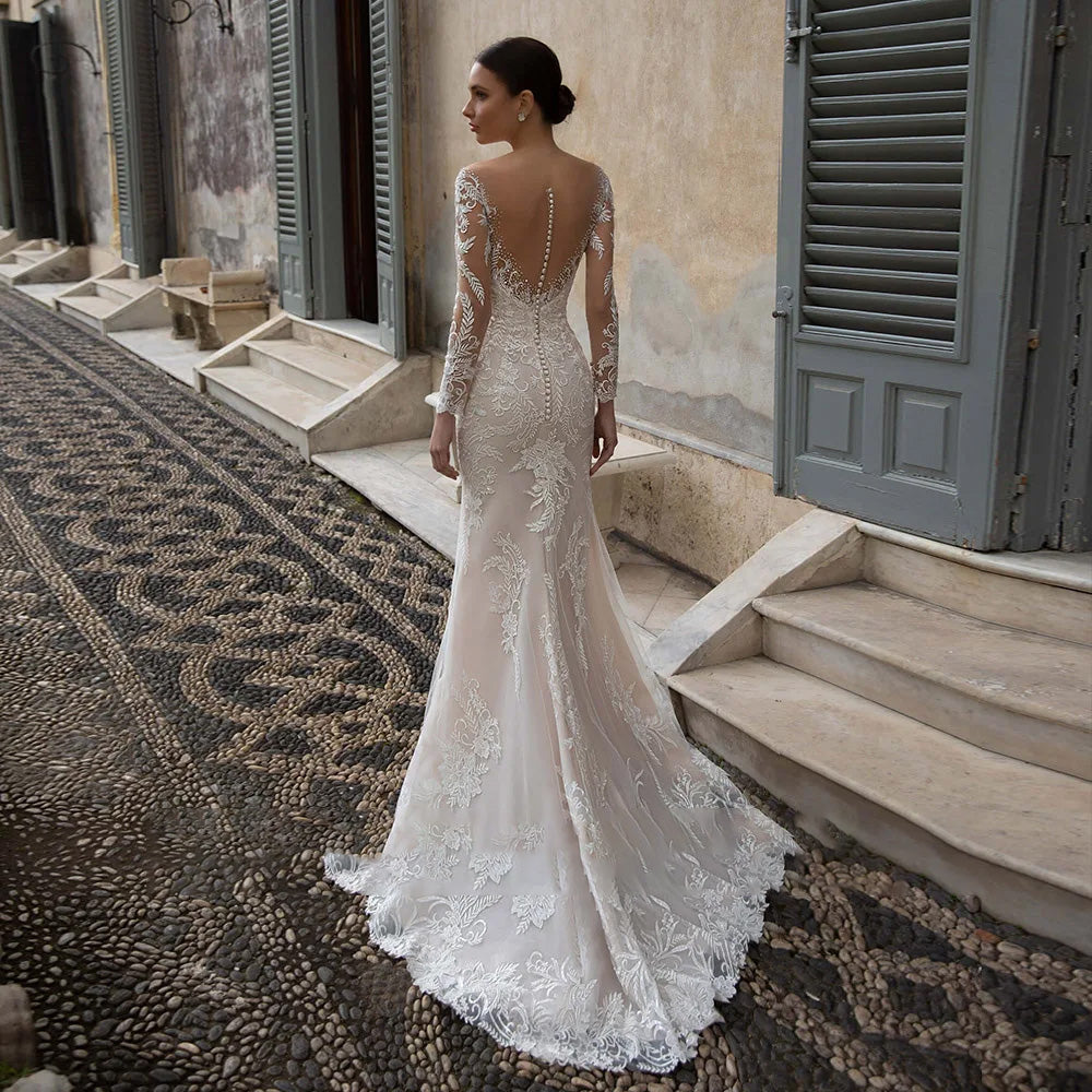 long sleeve mermaid dress wedding Long Sleeve Beading Sequins Appliques Mermaid Wedding Dress With Detac –  Elsi John