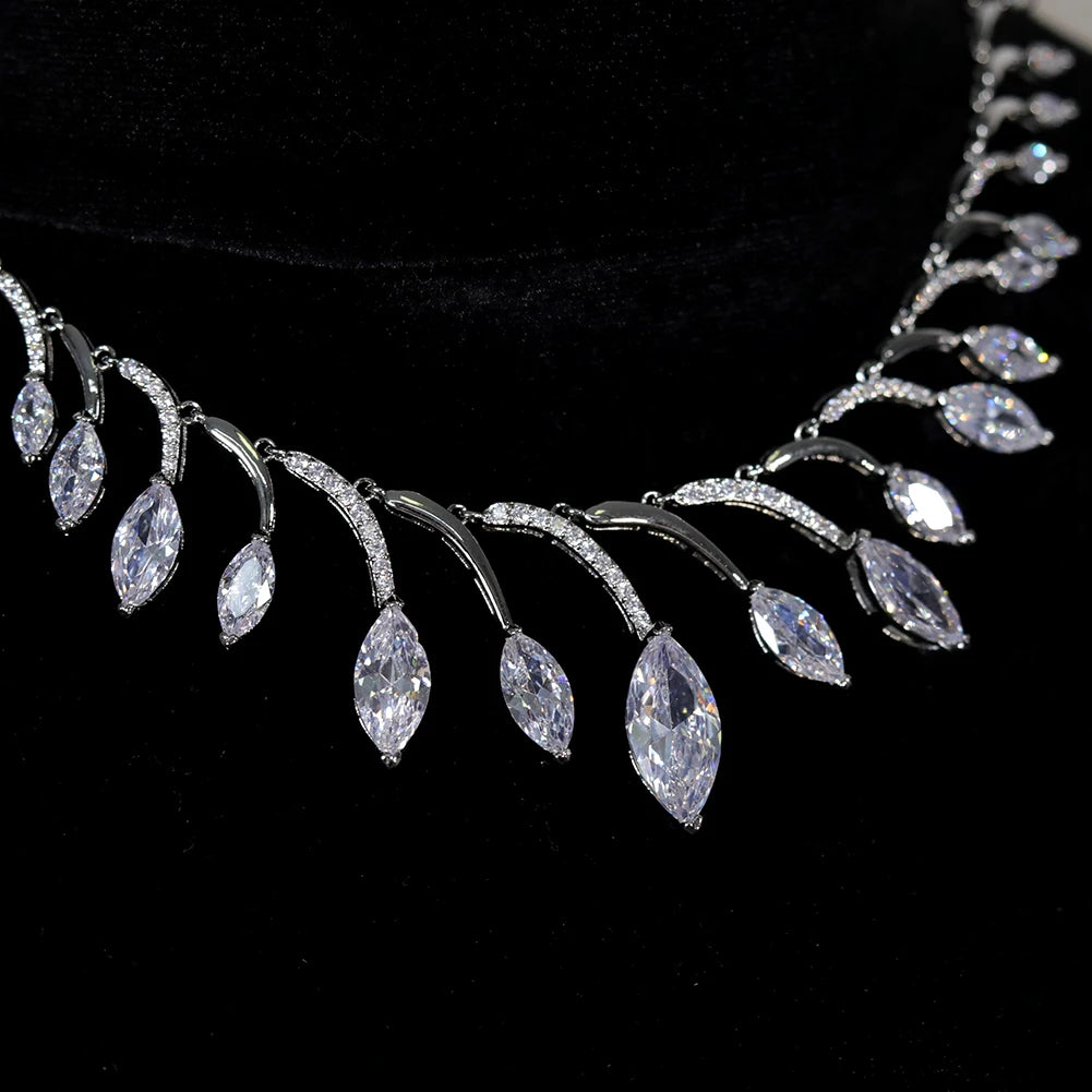 Alternate view highlighting the intricate pave setting and brilliant clear crystals on an African bridal necklace.