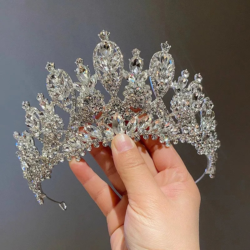 Detailed close-up of a handmade wedding engagement tiara featuring brilliant-cut crystal accents.