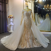 Luxury Mermaid Wedding Dress with Detachable Train and Long Sleeves