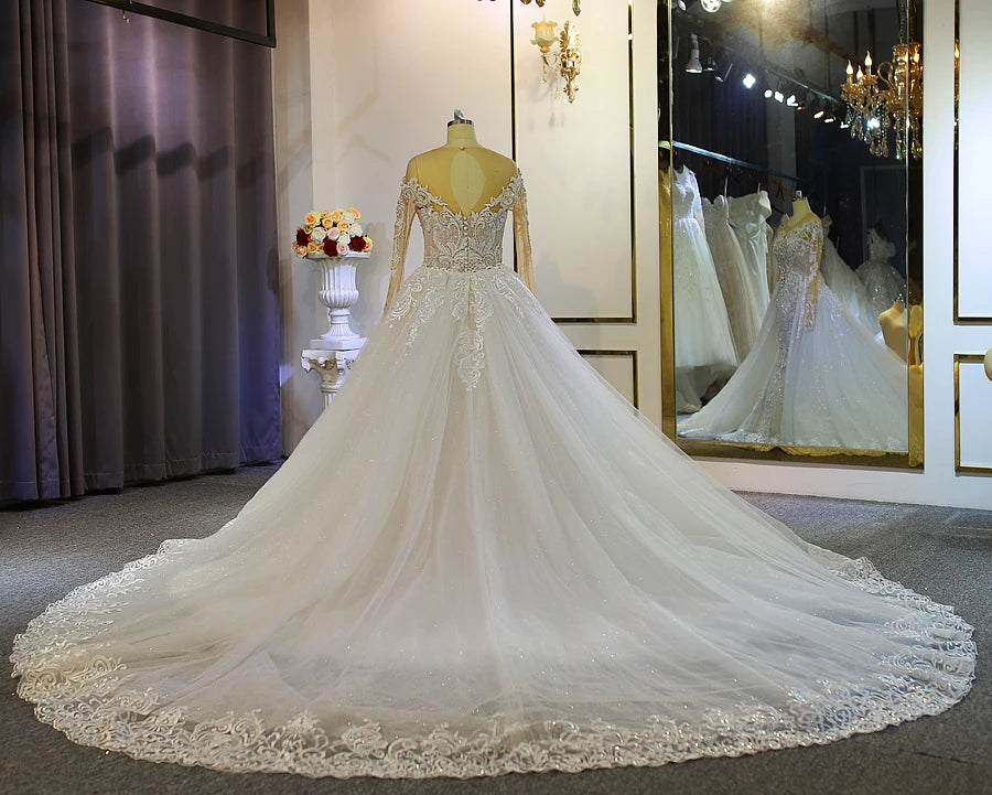 Luxury Mermaid Wedding Dress with Detachable Train and Long Sleeves
