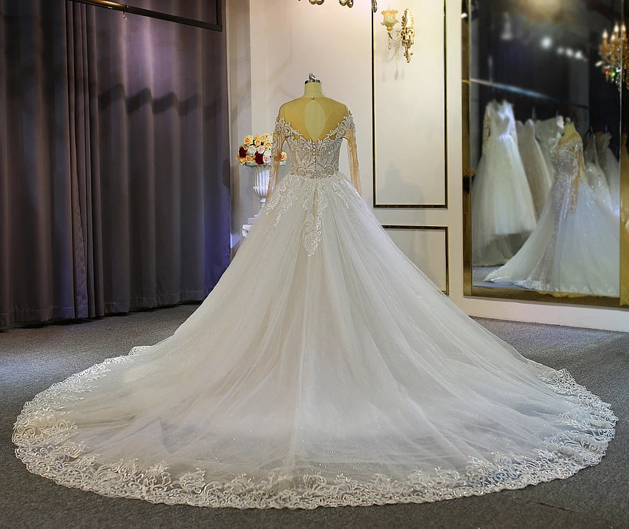 Luxury Mermaid Wedding Dress with Detachable Train and Long Sleeves