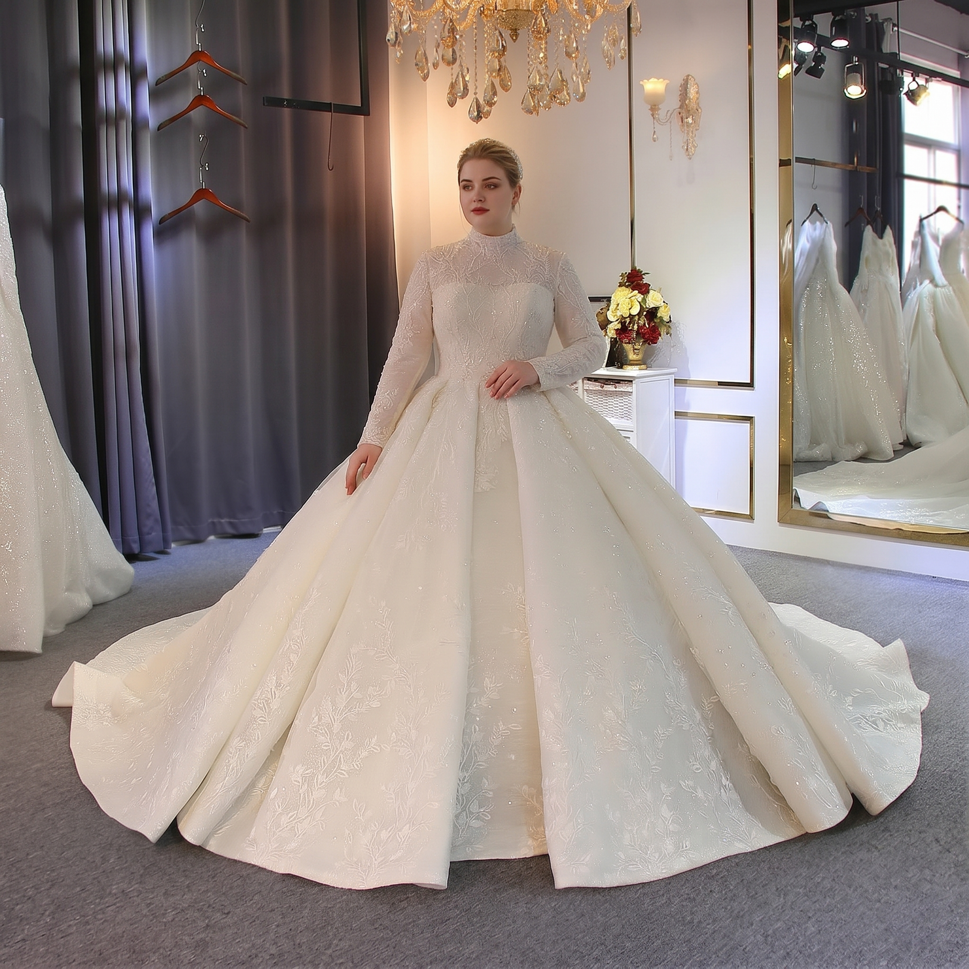 Muslim Wedding Bridal Dress with Long Sleeves and Full Lining for Mode – Elsi John