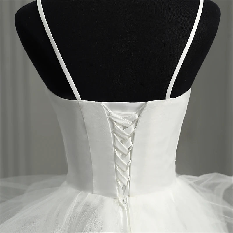 New Short Front Long Back Gothic White Wedding Dress Spaghetti Straps – Elsi John