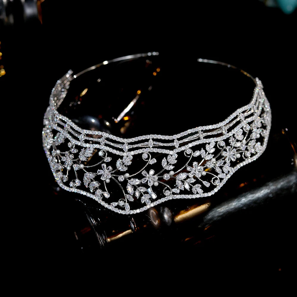Rear overview of the open-backed silver bridal hair accessory, highlighting the clean stone settings and delicate construction lines.
