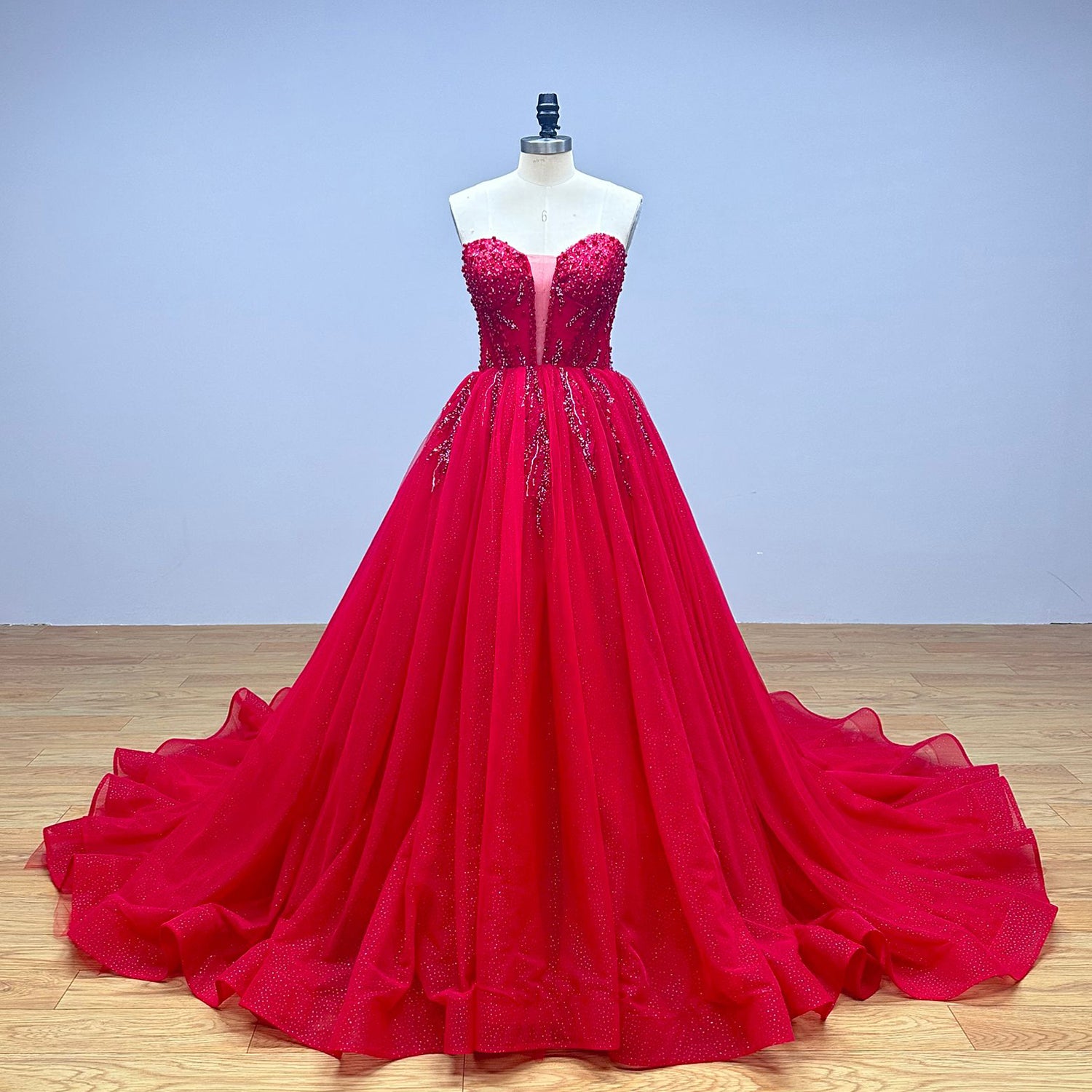 Off the Shoulder Shiny Wedding Dress with Sequined Beading Sweetheart Neck