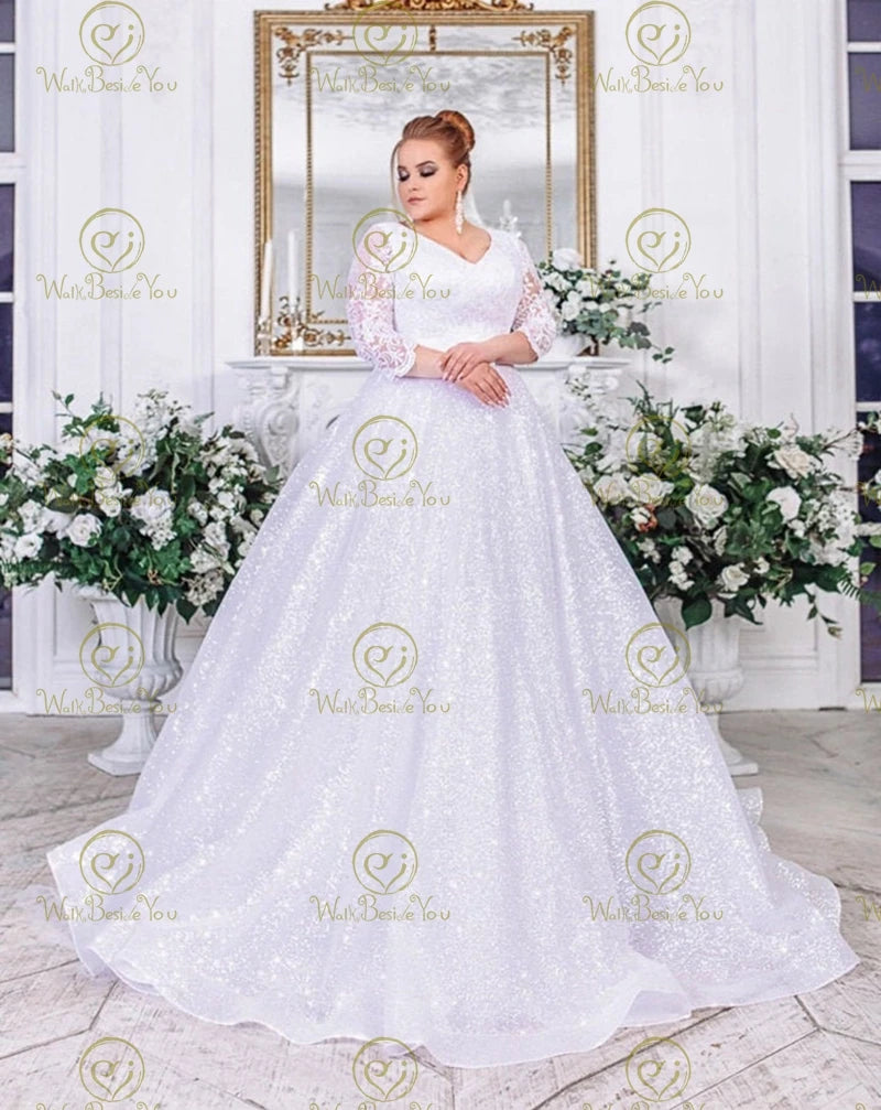 Detailed close-up view of the lower ball gown skirt, showcasing the premium scalloped lace trim, shimmering sequin borders, and fine tulle overlay craftsmanship.