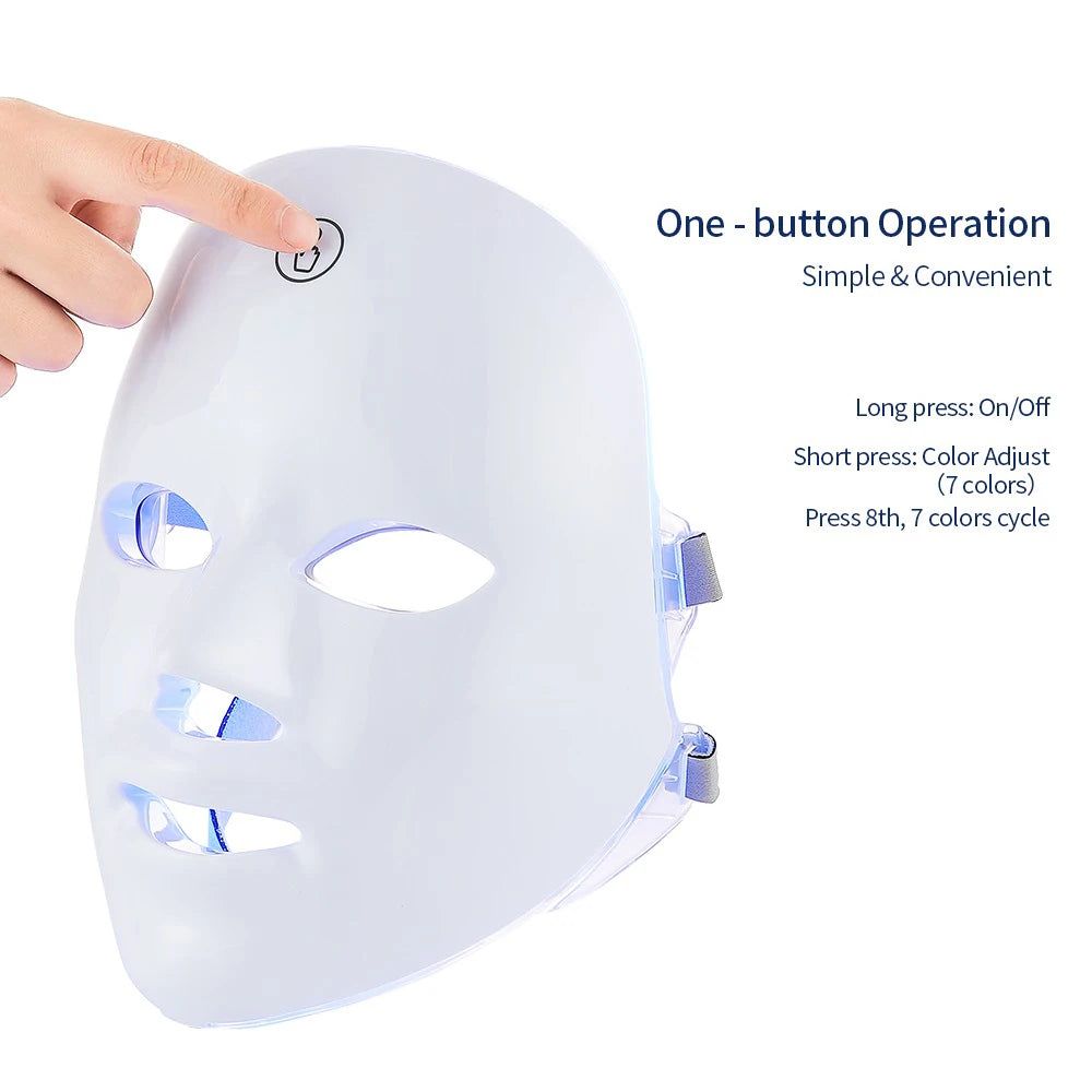 Rechargeable 7 Color LED Photon Facial Beauty Mask for Skin Rejuvenation