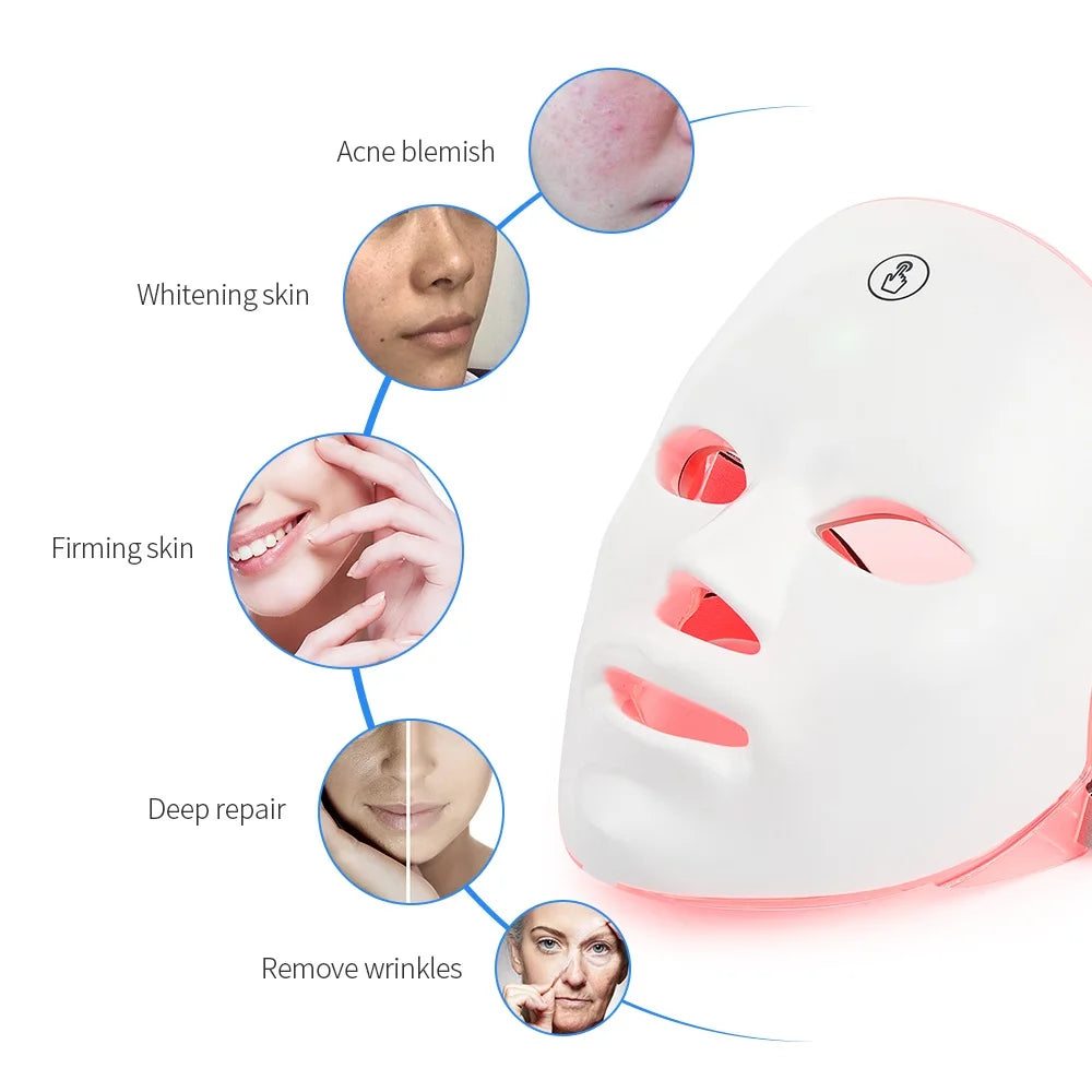 Rechargeable 7 Color LED Photon Facial Beauty Mask for Skin Rejuvenation