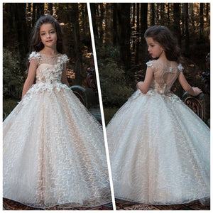 New Puffy Lace Flower Girl Dress For Wedding Ball Gown