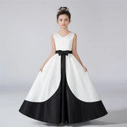 Black and White Detachable Bow Girls Party Dress