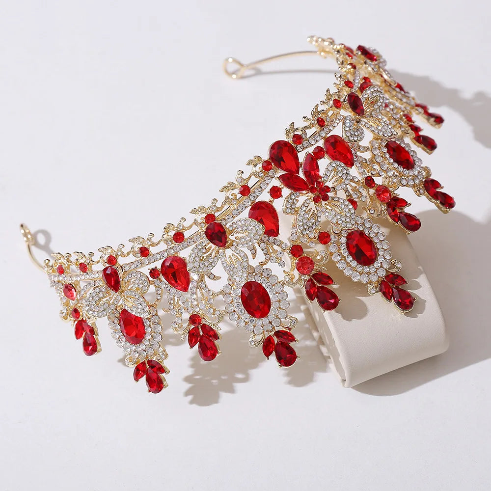 Gold Crystal Queen Tiara Crown for Women – Wedding & Party Accessory