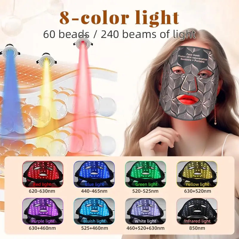 8 Color LED Face and Neck Mask Red Light Therapy for Skin Tightening