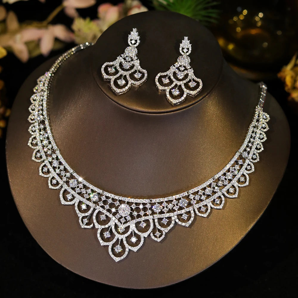Elegant 3A CZ Hollow Design Bridal Jewelry Set – Necklace & Earrings