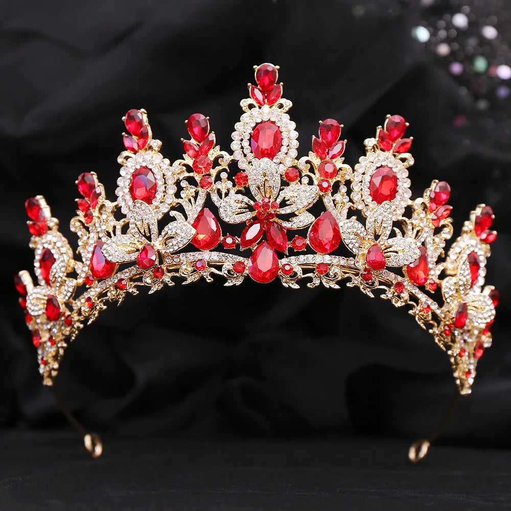 Gold Crystal Queen Tiara Crown for Women – Wedding & Party Accessory