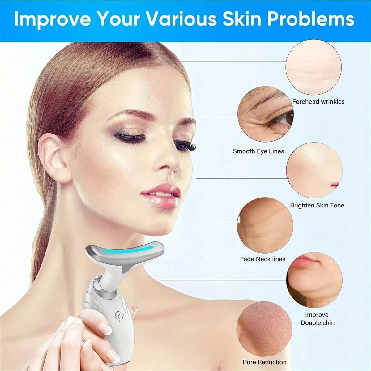 3-Color LED Neck & Face Massager – Skin Lifting Beauty Device for Women