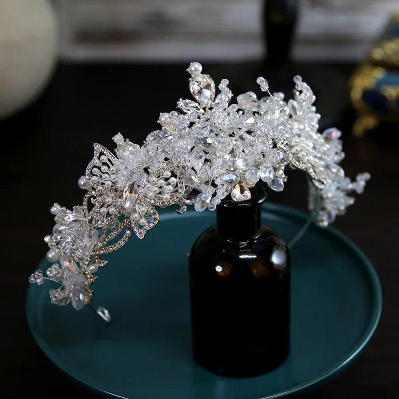 Luxury Silver Crystal Rhinestone Bridal Queen Crown Headpiece