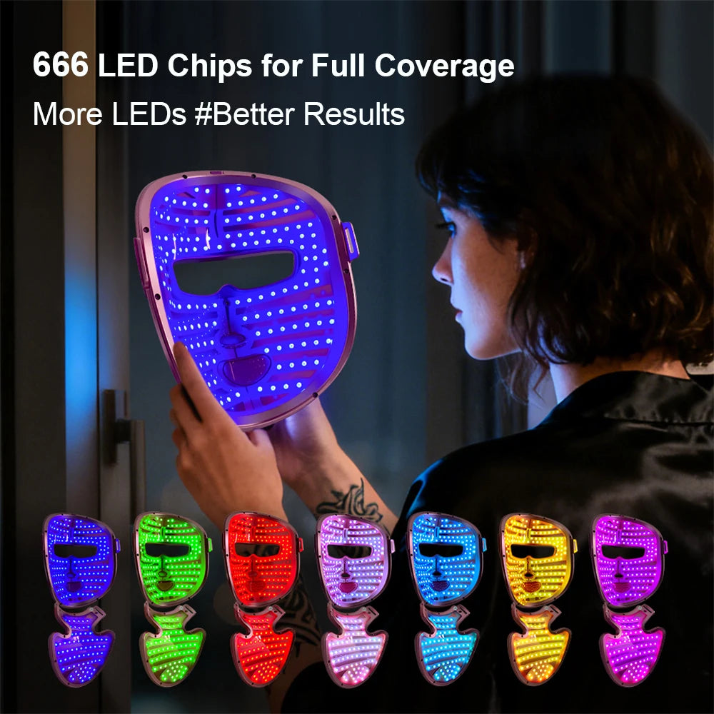 Wireless 7 Color LED Light Therapy Face and Neck Mask with 222 LEDs